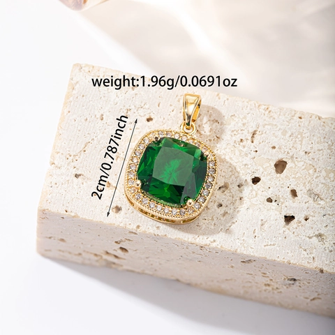 Square Cubic Zirconia Pendant Necklace Copper Luxury Shiny Colorful Zircon Clavicle Chain Jewelry For Women