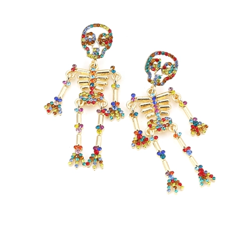 Gothic Skeleton Drop Earrings Alloy Rhinestone Artificial Pearl Halloween Exaggerated Skeleton Earrings For Women Party Jewelry
