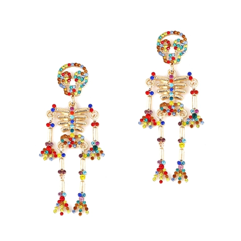 Gothic Skeleton Drop Earrings Alloy Rhinestone Artificial Pearl Halloween Exaggerated Skeleton Earrings For Women Party Jewelry