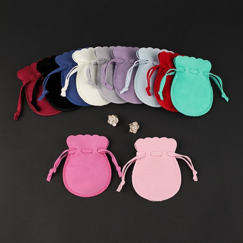 Double Sided Velvet Scalloped Scalloped Edge Drawstring Pouch Small Jewelry Storage Bag For Rings Earrings Necklaces Gift Packaging
