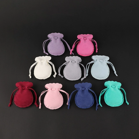 Double Sided Velvet Scalloped Scalloped Edge Drawstring Pouch Small Jewelry Storage Bag For Rings Earrings Necklaces Gift Packaging