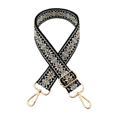 Sangle de Sac Réglable en Jacquard Tissé Sangle d'Épaule de Remplacement pour Sacs à Main Bandoulière Mélange de Coton Boucle en Alliage Motif Ethnique Vintage