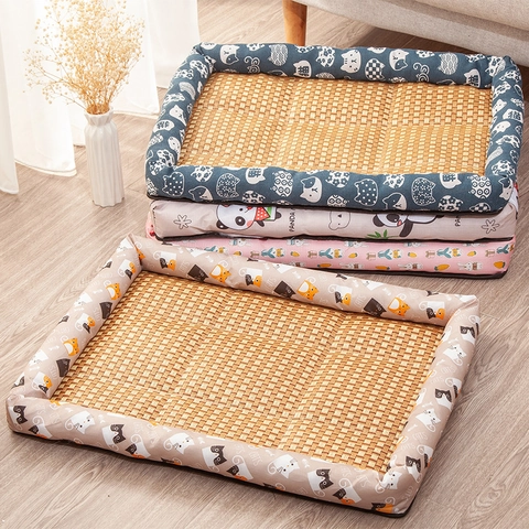 Alfombra de Enfriamiento de Verano para Mascotas Cama de Ratán Tejida Transpirable para Perros Gatos Almohadilla de Enfriamiento