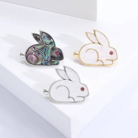 Süße Hasen Brosche Legierung Perlmutt Abalone Muschel Strass Rotes Auge Anti Belichtung Schmuck Accessoire Für Damen
