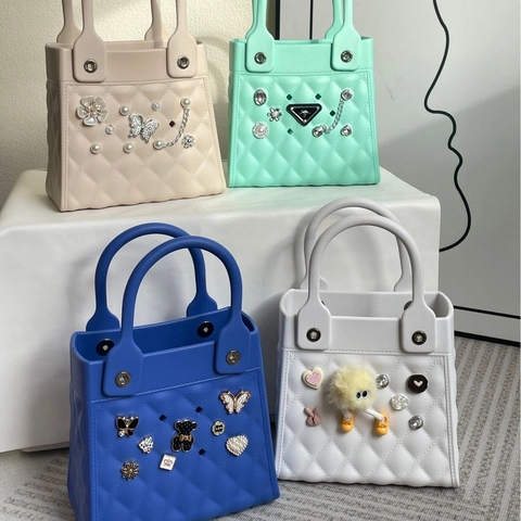 Women EVA Waterproof Handbag Rhombic Hollow Out Jelly Tote Candy Color Beach Travel Daily Fashion Bag