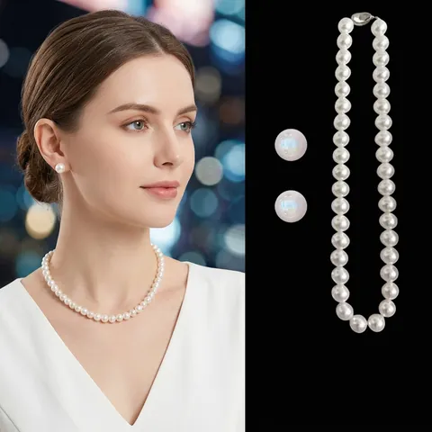 Elegante Collana Di Künstliche Perle E Orecchini A Lobo Con Perno In Argento Gioielli Semplici Per Donna Regali