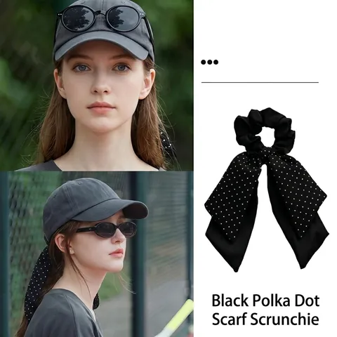 Polka Dot Strik Scrunchie Lang Lint Stof Elastische Haarelastiek Paardenstaart Houder Franse Stijl Accessoires Vrouwen