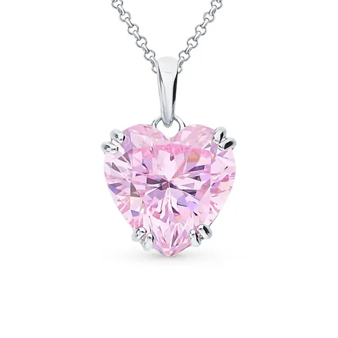 925 Sterling Silver Pink Heart Zirconia Pendant Necklace For Women Sweet Fashion Jewelry Pink Zircon Heart Charm Clavicle Chain