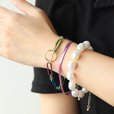 Bohemian Multilayer Colorful Bracelet Heart Tassel Artificial Pearl Earrings Jewelry Collection For Women Fashion Accessory