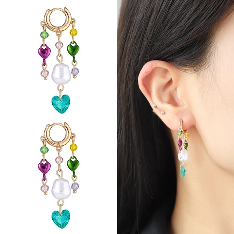 Bohemian Multilayer Colorful Bracelet Heart Tassel Artificial Pearl Earrings Jewelry Collection For Women Fashion Accessory