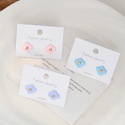 Sweet Creamy Flower Stud Earrings With 925 Sterling Silver Earring Post Copper Gold Plated Pastel Jewelry For Women