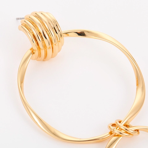 Exaggerated Alloy Gold Plated Hoop Earrings For Women With Stainless Steel Earring Post Geometric Textured Metal Earring Jewelry