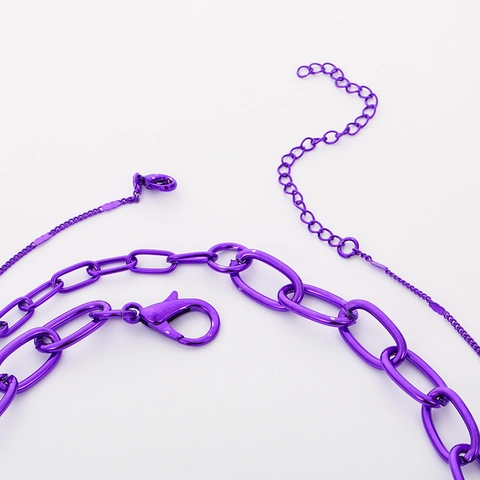 Colorful Electroplated Y2K Alloy Double Layer Necklace With Carabiner Pendant Zirconia Detail For Women Streetwear Jewelry