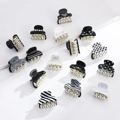 Minimalist Black And White Acrylic Hair Claw Clip Geometric Polka Dot Heart Zebra Pattern Hair Accessory For Women Fashion Hair Clip