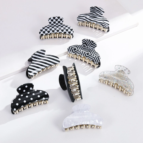 Minimalist Black And White Acrylic Hair Claw Clip Geometric Polka Dot Heart Zebra Pattern Hair Accessory For Women Fashion Hair Clip