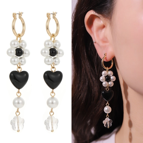 Set di Orecchini a Scacchiera Monocromatici Y2K per Donna Orecchini a Goccia a Cuore Vintage e Fiori in Lega Bianco Nero Gioielli