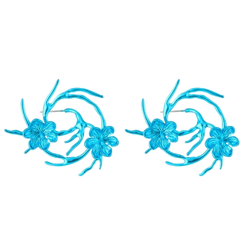 Futuristic Cyberpunk Style Colorful Metal Floral Stud Earrings Women Artistic Branch Flower Large Statement Earrings Jewelry