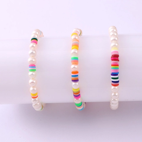 Bohemian Handmade Colorful Heishi Soft Clay Bead Pearl Bracelet For Women Beach Vacation Letter Smile Heart Star Jewelry