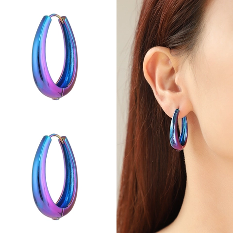 Iridescent Copper Hoop Earrings For Women Y2K Holographic Rainbow Metallic Teardrop Oval Butterfly Rhinestone Fashion Jewelry