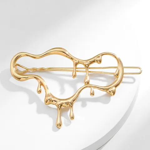 Minimalist Molten Metal Liquid Gold Hair Clip For Women Avant-Garde Drip Design Alloy Geometric Hairpin Accessory Jewelry