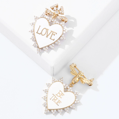 Vintage Kupfer Emaille Herz Biene Brosche Für Damen Vergoldet Zirkonia Schleife Schmuck Pin Geschenk Zum Valentinstag