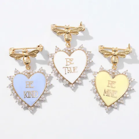 Vintage Kupfer Emaille Herz Biene Brosche Für Damen Vergoldet Zirkonia Schleife Schmuck Pin Geschenk Zum Valentinstag
