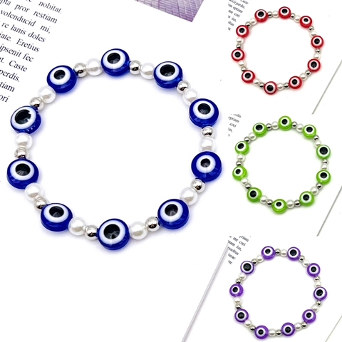 Mode Böser Blick Künstliche Perlen Armband Für Damen Ethnisch Boho Stil Harz Acryl Künstliche Perlenimitat Elastisch Armreif Schmuck Geschenk