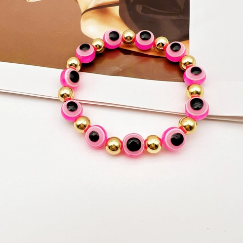 Ethnic Evil Eye Beaded Bracelet For Women Men Elastic Resin Alloy Gold Beads Bohemian Style Turkish Lucky Jewelry Gift