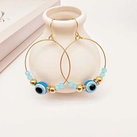 Bohemien Böser Blick Gold Reifen Ohrringe Für Damen Legierung Glasperle Strass Hängen Ohrringe Exotischer Party Schmuck