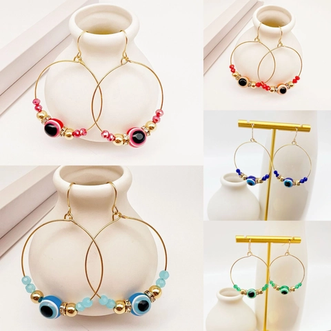 Bohemien Böser Blick Gold Reifen Ohrringe Für Damen Legierung Glasperle Strass Hängen Ohrringe Exotischer Party Schmuck