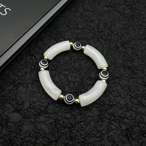 Exotic Evil Eye Beaded Bracelet Resin Acrylic Marble Pattern Gold Spacers Turkish Nazar Amulet Elastic Bracelet For Women