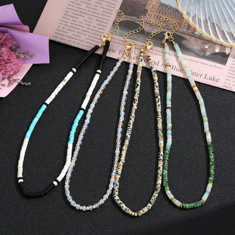 Bohemian Natuursteen Kralen Halsketting Voor Vrouwen Vintage Geometrische Agaat Malachiet Tijgeroog Choker Sieraden Cadeau