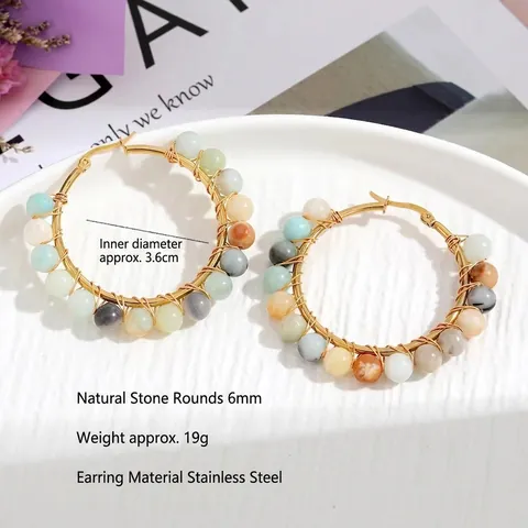Bohemian Edelstahl Creolen Für Damen Handgefertigte Kupferdraht Wicklung Naturstein Perlen Retro Ethnischen Schmuck Geschenk