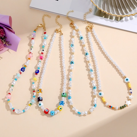 Bohemian Künstliche Perle Glas Böser Blick Künstliche Perlenkette Bunte Stern Anhänger Schlüsselbein Kette Für Damen Minimalist Schmuck Geschenk