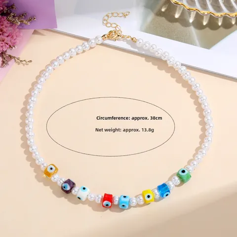 Bohemian Künstliche Perle Glas Böser Blick Künstliche Perlenkette Bunte Stern Anhänger Schlüsselbein Kette Für Damen Minimalist Schmuck Geschenk