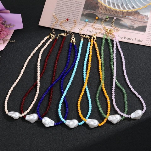 Bohemian Barock Künstliche Perlenimitat Glasperlen Choker Halskette Für Damen Strand Urlaub Handgefertigter Modeschmuck Accessoire