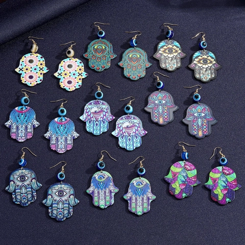 Böhmische Hand Der Fatima Böser Blick Ohrhänger Damen Acryl Mandala Muster Ethno-Stil Exotische Hängeohrringe Schmuck