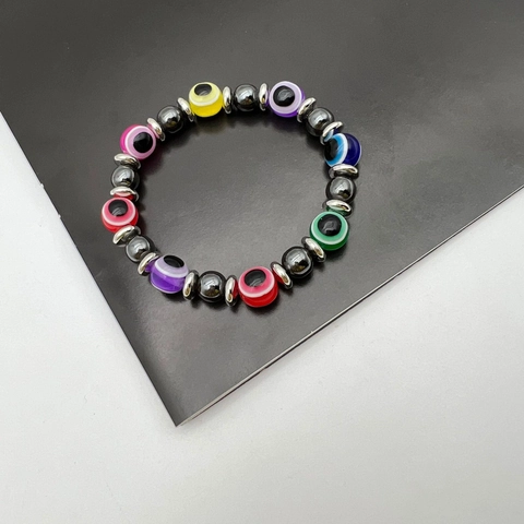 Retro Böser Blick Hämatit Perlenarmband Für Damen Elastisch Magnetstein Runde Perle Boho Schutz Schmuck Geschenk