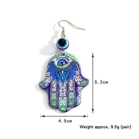 Böhmische Hand Der Fatima Böser Blick Ohrhänger Damen Acryl Mandala Muster Ethno-Stil Exotische Hängeohrringe Schmuck