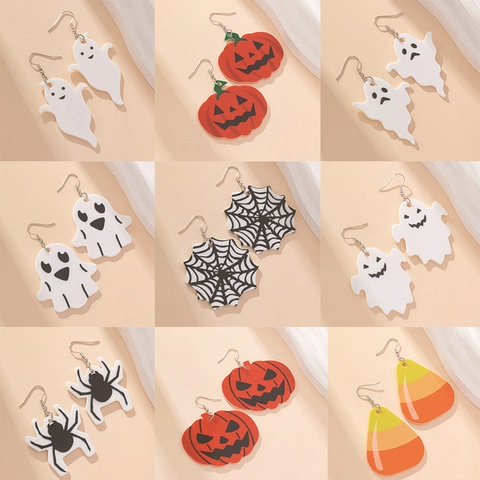 Halloween Acryl Ohrringe Für Damen Cartoon Kürbis Geist Spinnennetz Hexenhut Bedruckt Lustige Hängende Ohrringe Schmuck