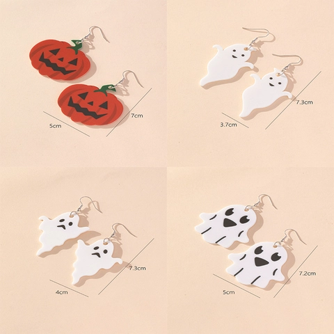 Halloween Acryl Ohrringe Für Damen Cartoon Kürbis Geist Spinnennetz Hexenhut Bedruckt Lustige Hängende Ohrringe Schmuck