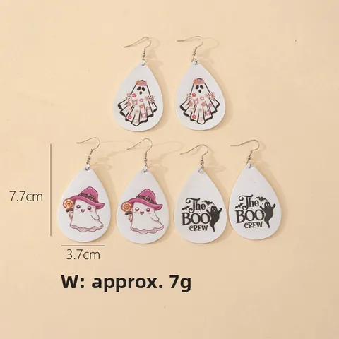 Halloween PU Leer Traanvormige Hangende Oorbellen Voor Vrouwen Leuke Cartoon Geest Pompoen Luipaardprint Schedel Heksenhoed Feestelijke Sieraden