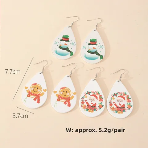 Weihnachten Holz Ohrhänger Für Damen Festlich Cartoon Schneemann Weihnachtsmann Lebkuchenmann Muster Wassertropfen Ohrringe Schmuck Geschenk