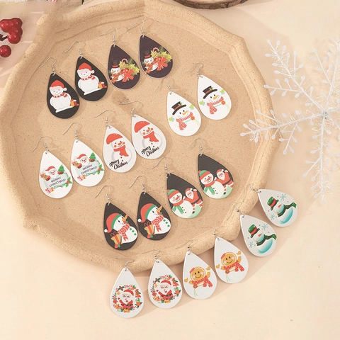 Weihnachten Holz Ohrhänger Für Damen Festlich Cartoon Schneemann Weihnachtsmann Lebkuchenmann Muster Wassertropfen Ohrringe Schmuck Geschenk