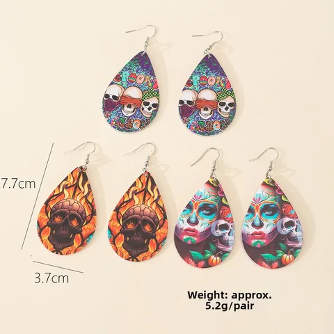 Halloween Bedruckte Acryl Totenkopf Ohrhänger Mit Silber Ohrstecker-Stift Gothic Kürbis Blume Ohrringe Für Damen Schmuck