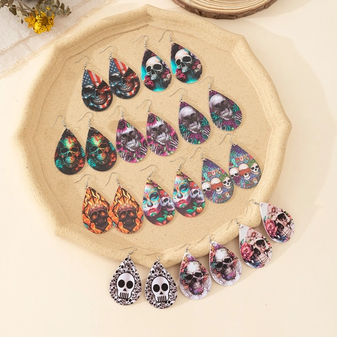 Halloween Bedruckte Acryl Totenkopf Ohrhänger Mit Silber Ohrstecker-Stift Gothic Kürbis Blume Ohrringe Für Damen Schmuck