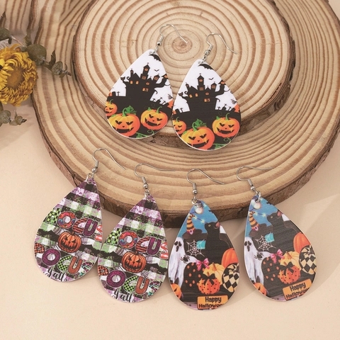 Halloween Acrylic Teardrop Earrings Pumpkin Witch Ghost Bat Printed Double Sided Festive Jewelry For Women Party Accessories