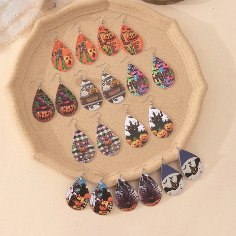 Halloween Acrylic Teardrop Earrings Pumpkin Witch Ghost Bat Printed Double Sided Festive Jewelry For Women Party Accessories