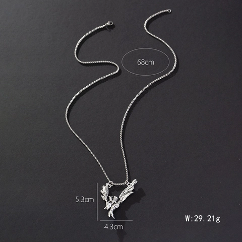 Vintage Angel Wings Couple Pendant Necklace Stainless Steel Box Chain Hip Hop Distressed Silver Jewelry For Men Women