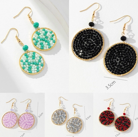 Handgewebte Geometrische Runde Perlenohrringe Für Damen Boho Kupfer Kreisförmige Harzperlen Tropfenohrringe Modeschmuck